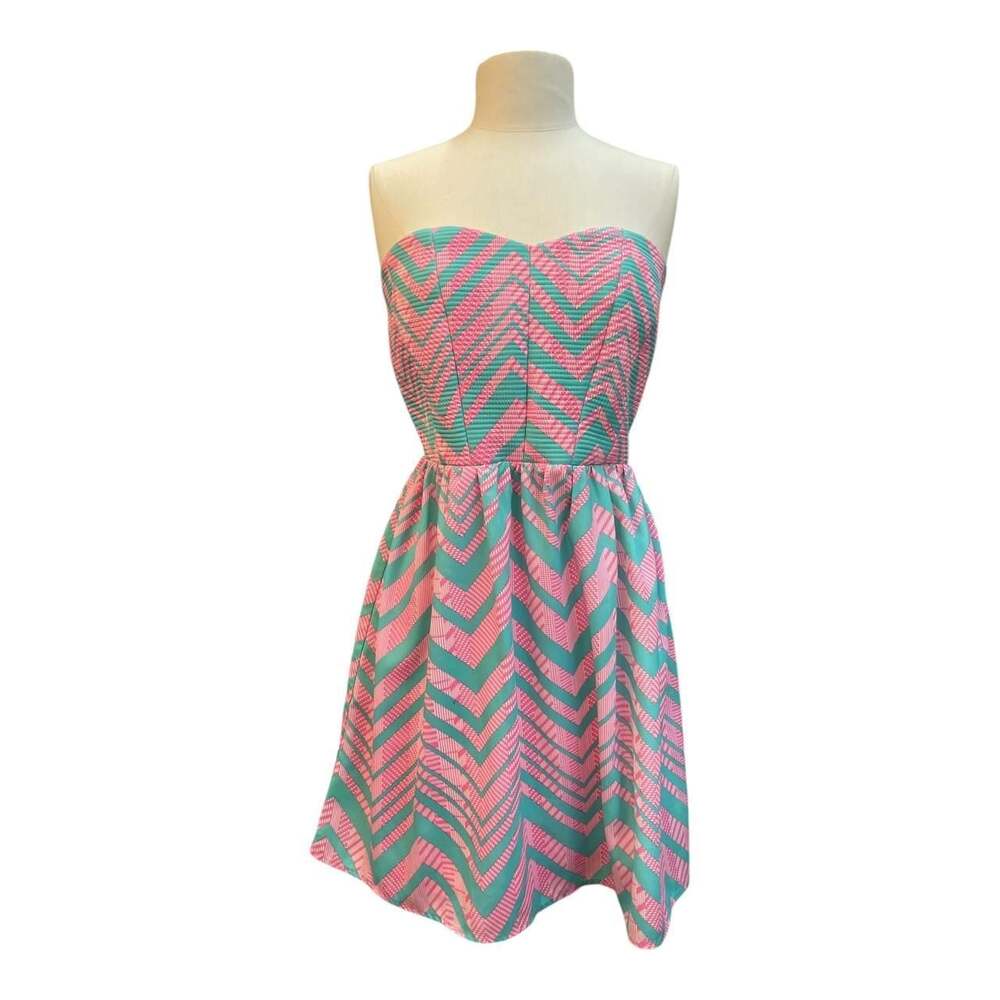 Pink Owl Strapless Chevron Mini Dress Size Large